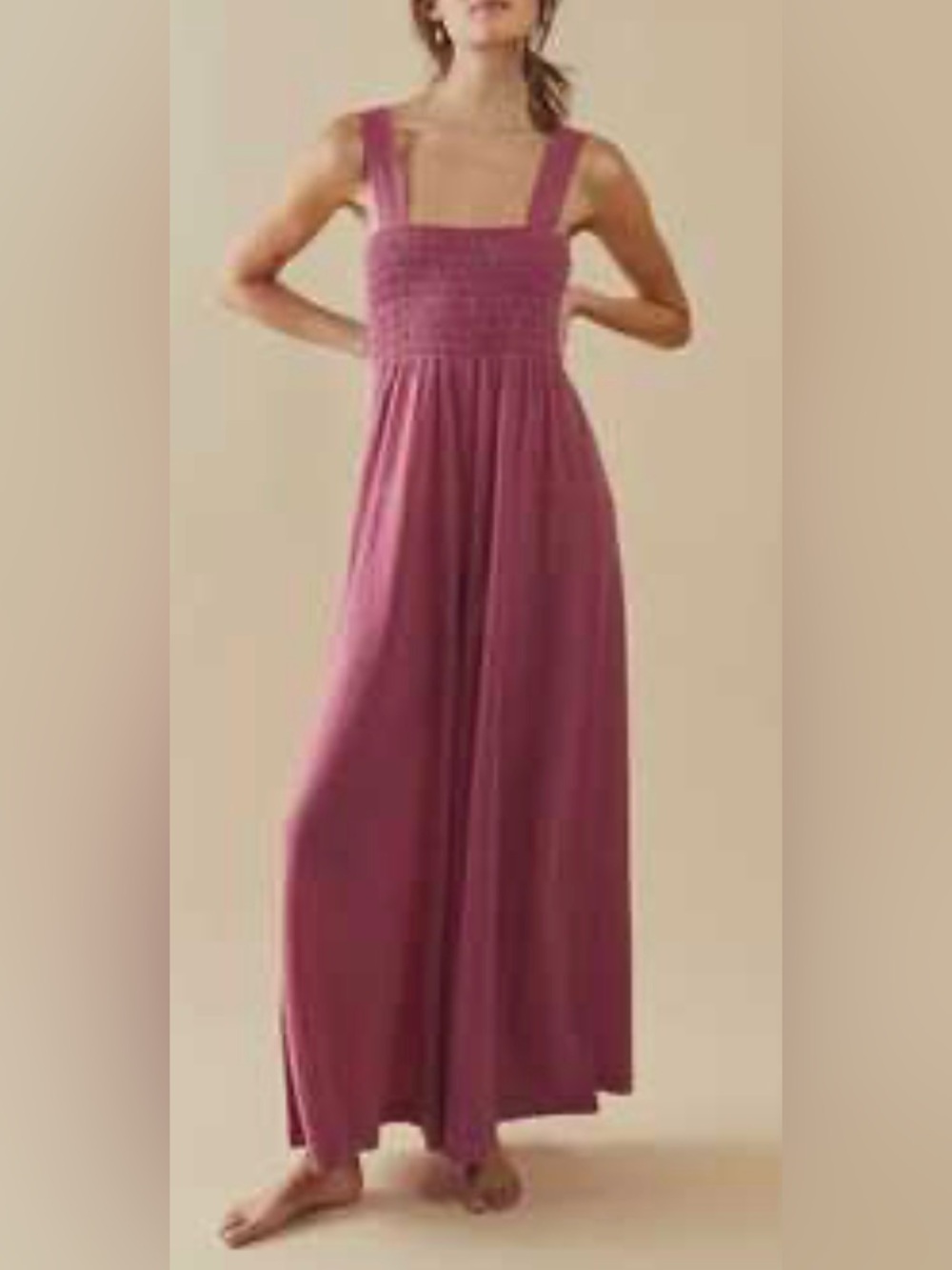 Free People - Beach Homecoming Smocked Bodice Wide Leg Jumpsuit Size Small